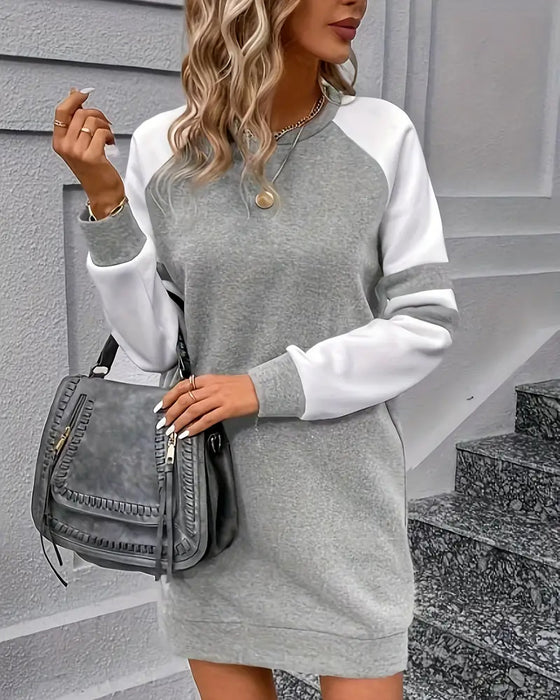 Kleid Langarm Farbblock Sweatshirt