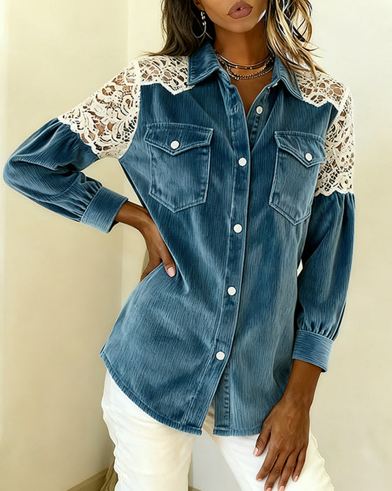 Langärmliges Hemd mit Patchwork-Details