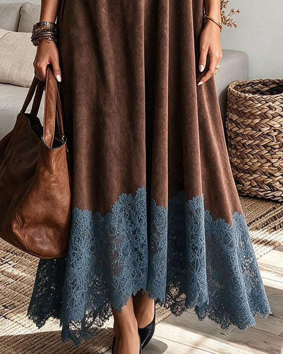 Kleid Hoher Kragen Locker A Saum Spitze