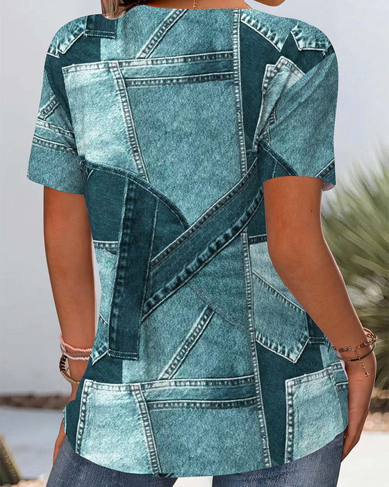Bluse Vintage Denim Kontrast Cut-Out