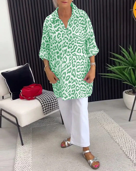 Bluse Revers Leopardenmuster