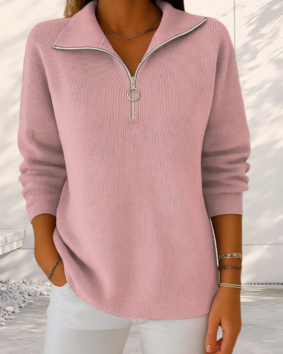 Modischer Pullover Mit Halbem Reißverschluss