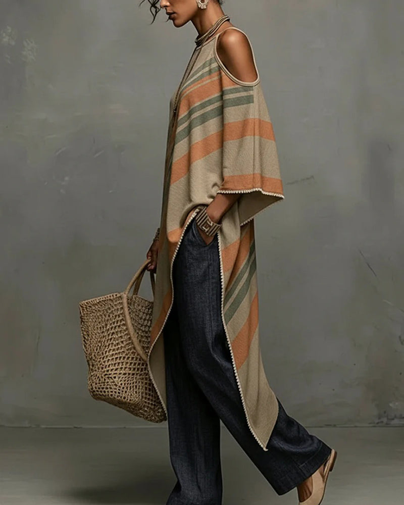 Bluse Gestreifte Halter Off-Shoulder Asymmetrisch