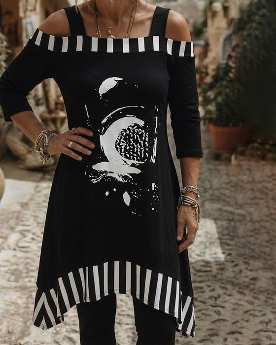 Kleid Off-Shoulder Unregelmäßig Lockere Druck