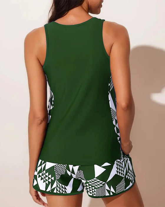 Badeanzug Tanktop Geometrisch Druck Zweiteilig