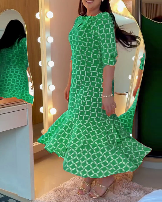 Kleid Halbarm Rundhals Taillenprint