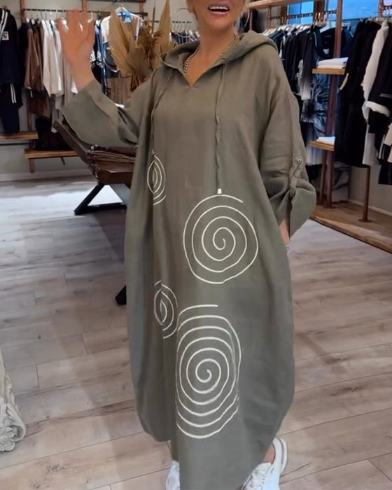 Kleid Mit Kapuze Langarm Weit