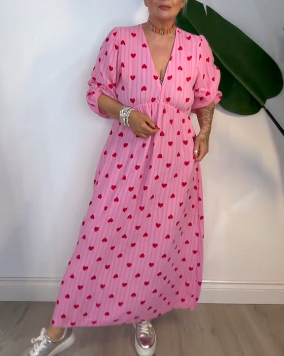 Kleid Elegant V-Ausschnitt Herzmuster