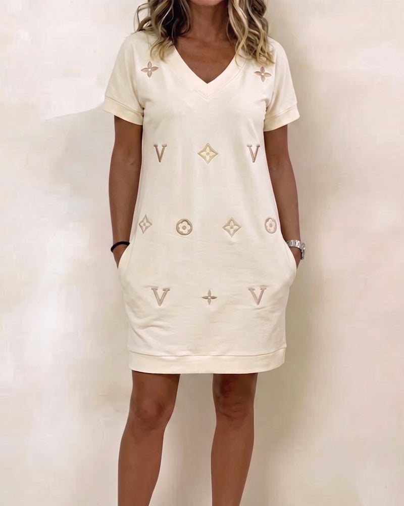 Kleid Mode V-Ausschnitt Kurzärmelig