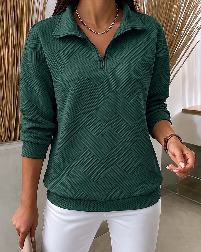 Sweatshirt Einfarbig Halber Reißverschluss Reverskragen