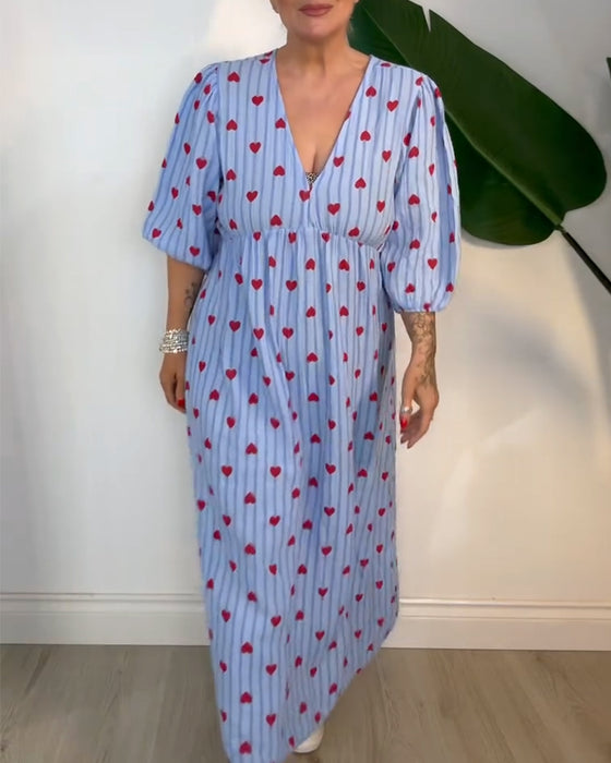 Kleid Elegant V-Ausschnitt Herzmuster