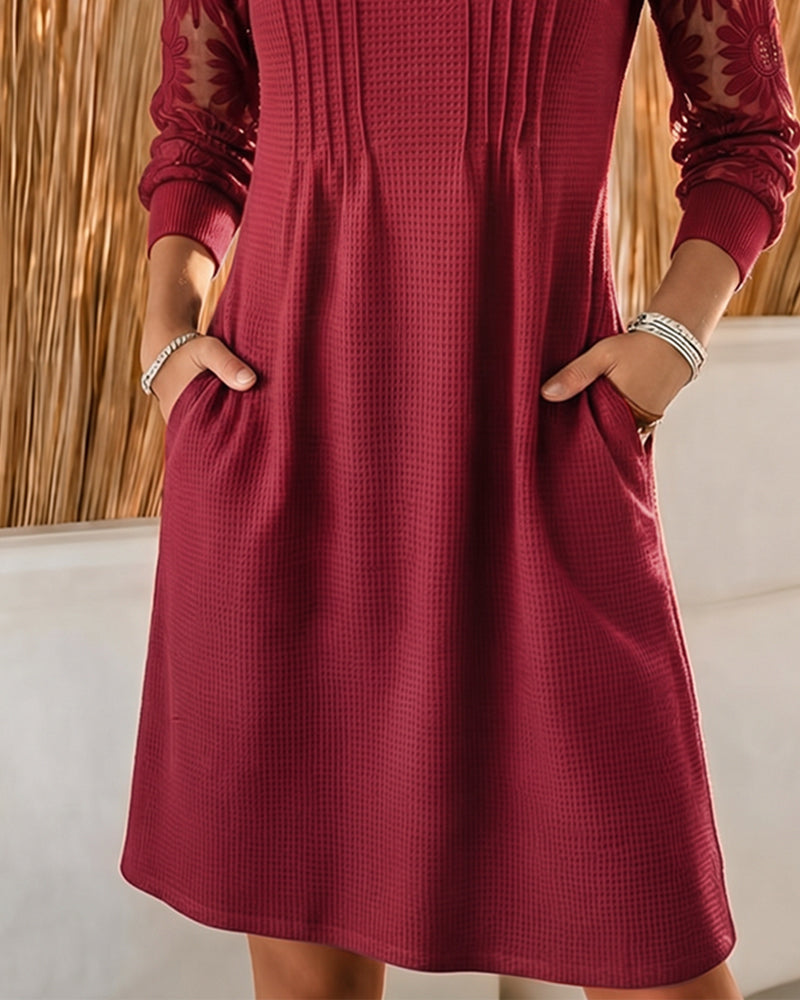 Kleid V-Ausschnitt Gerafft Patchwork