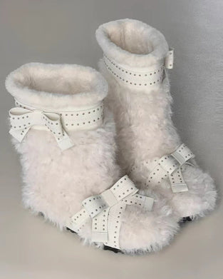 Damenstiefel Pelzgefütterte Flache Schneestiefel