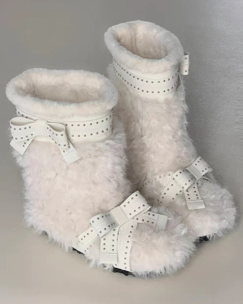 Damenstiefel Pelzgefütterte Flache Schneestiefel
