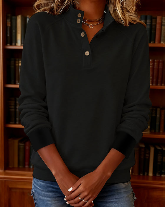 Sweatshirt Mit Polokragen Und Halb Geöffneter Knopfleiste