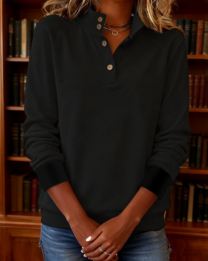 Sweatshirt Mit Polokragen Und Halb Geöffneter Knopfleiste