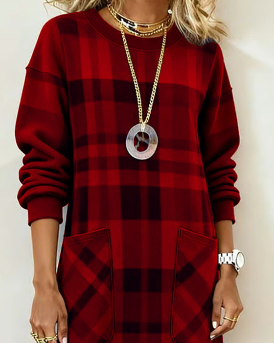 Kleid Karo Druck Tasche Schlauchform