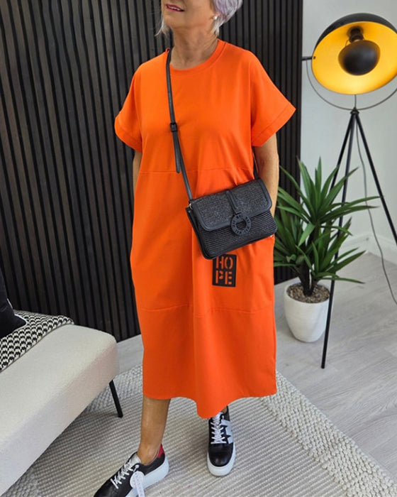 Kleid Kurzarm Lässig Gerade Tasche