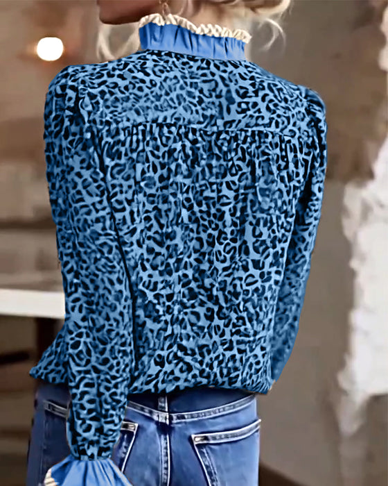 Bluse lässig Leopardenmuster langarm