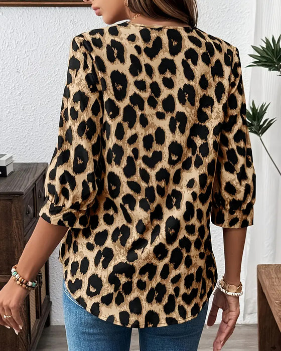 Bluse Halbärmlig Leopardenmuster Locker