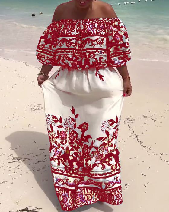Kleid Off-Shoulder Bedruckt Resort