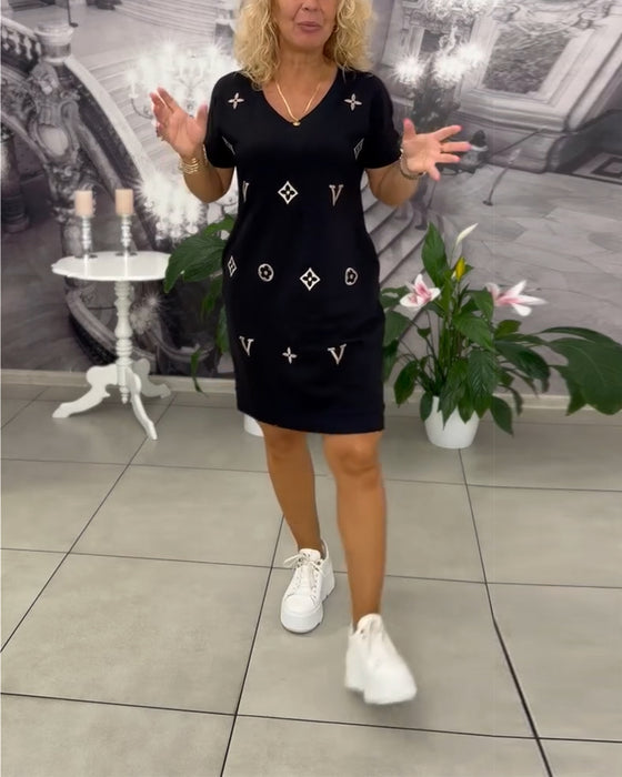 Kleid Mode V-Ausschnitt Kurzärmelig
