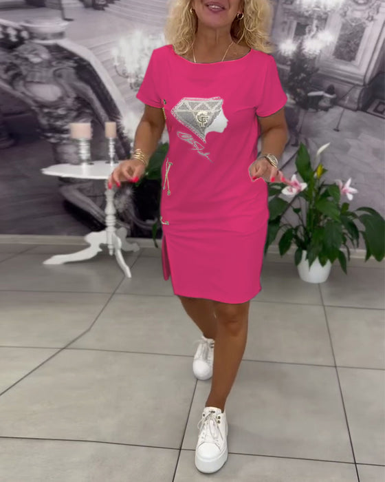 Kleid Bedruckt Enganliegend Schlitz