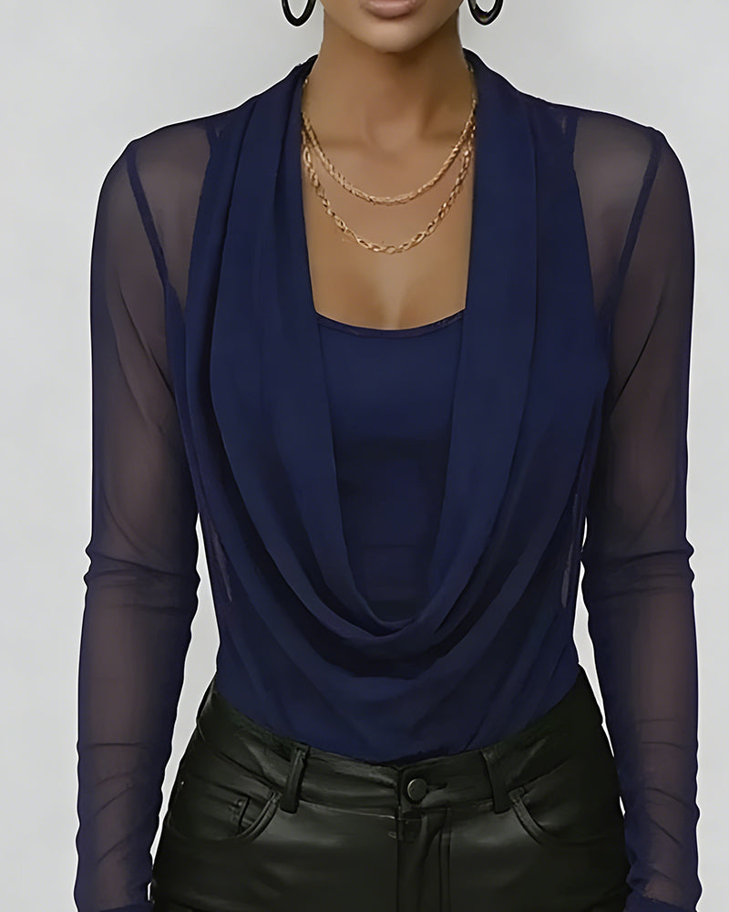 Oberteil Mesh-Ärmel Mock Neck Langarm