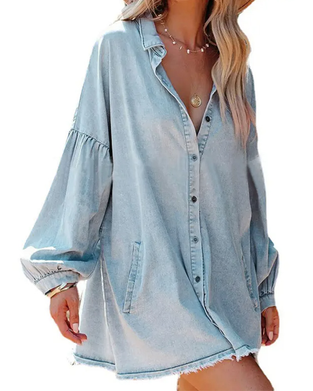 Bluse Puffärmel Knopf Lässig
