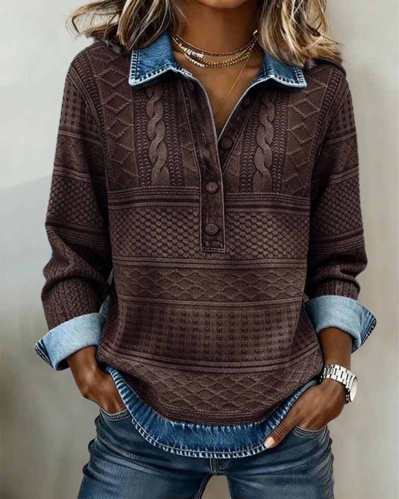 Sweatshirt Modisch Halb Knopf Revers