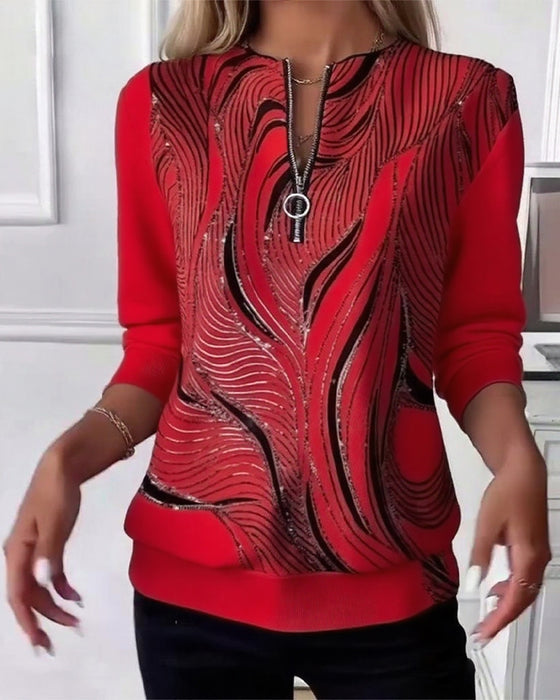 Sweatshirt lässig bedruckt Reißverschluss