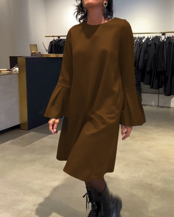 Kleid Uni Schwingenärmel Rüschen