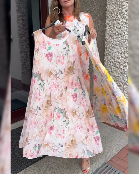 Kleid Ärmellos Plissiert Blumen