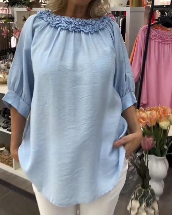Bluse Kurzärmlig Blumenmuster Weit