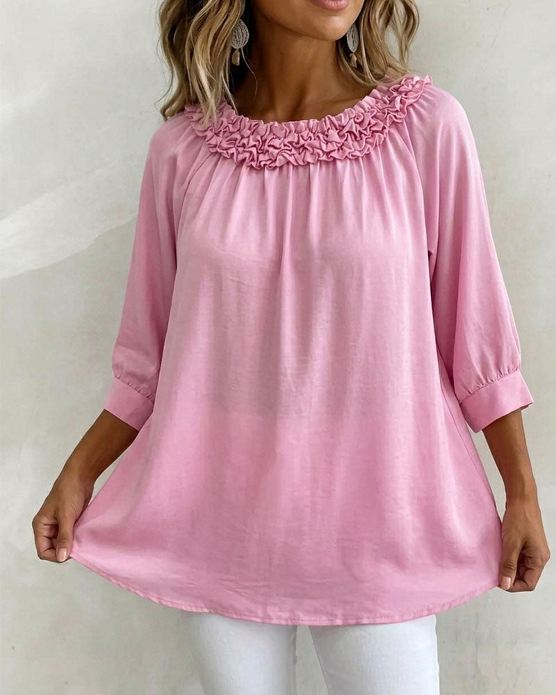 Bluse Kurzärmlig Blumenmuster Weit