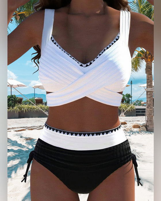 Bikini Casual Kontrastfarbe Nähen Zweiteilig
