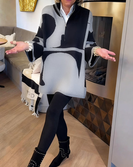 Pullover mit halbem Reißverschluss und modischem Stehkragen