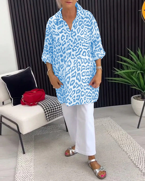 Bluse Revers Leopardenmuster