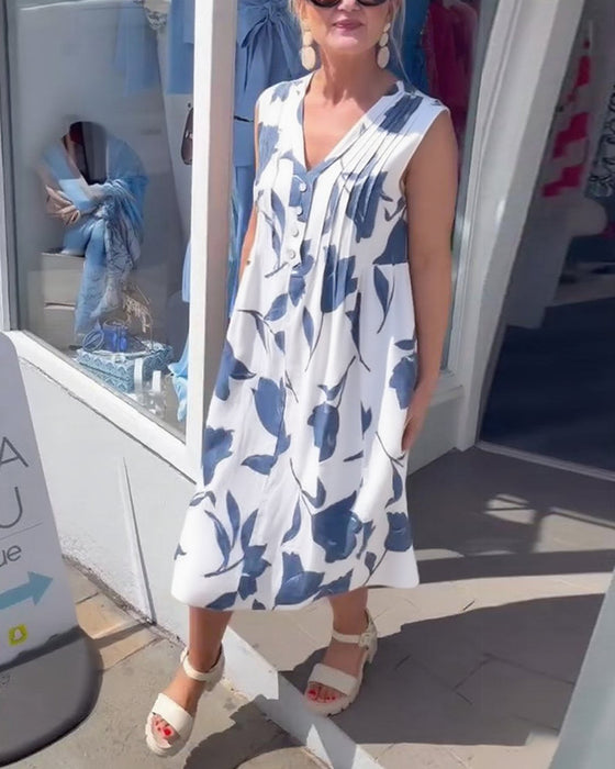 Kleid V-Ausschnitt Ärmellos Bedruckt