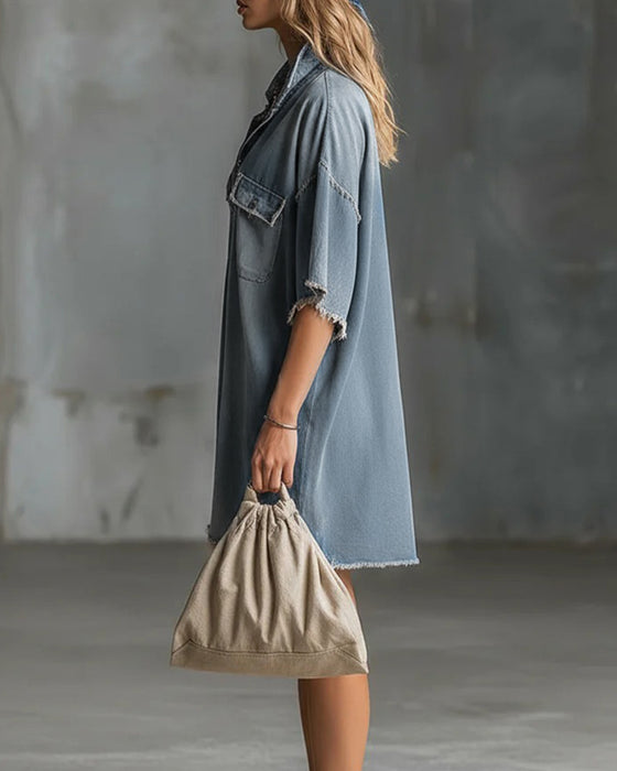 Kleid Casual Reverskragen Denim