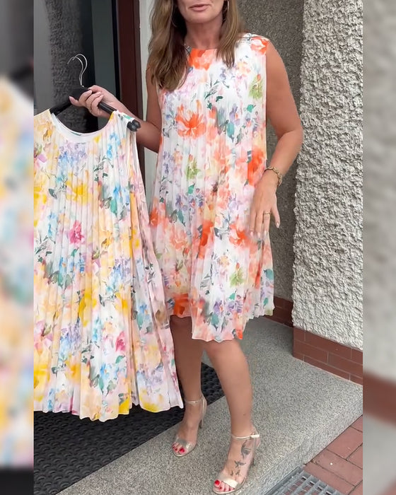 Kleid Ärmellos Plissiert Blumen