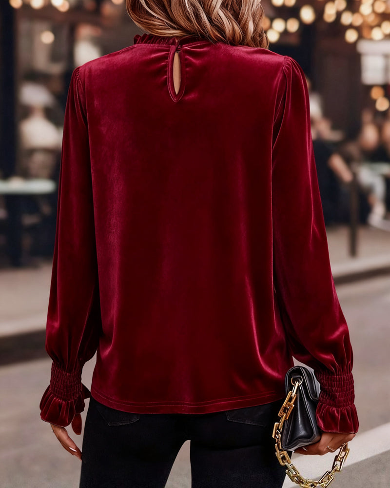 Top gerüscht Samt langärmlig