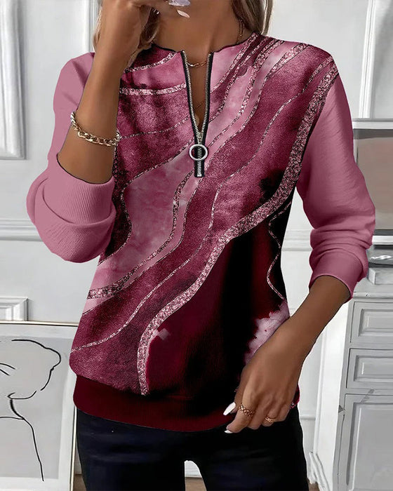 Sweatshirt Mit Halbem Reißverschluss Und Vintage-Print