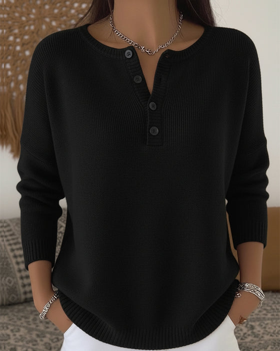 Langärmeliger Einfarbiger Strickcardigan Mit Knöpfen
