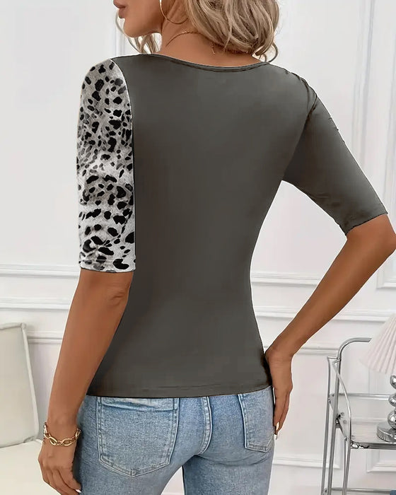 Leopardenprint Kontrast T-Shirt