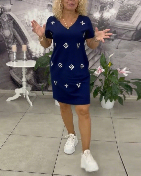 Kleid Mode V-Ausschnitt Kurzärmelig
