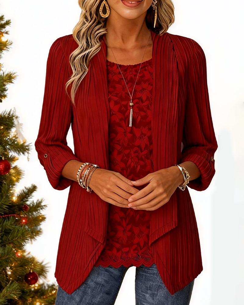 Rippenstrick-Top mit Fake-Zweiteiler-Optik und Patchwork