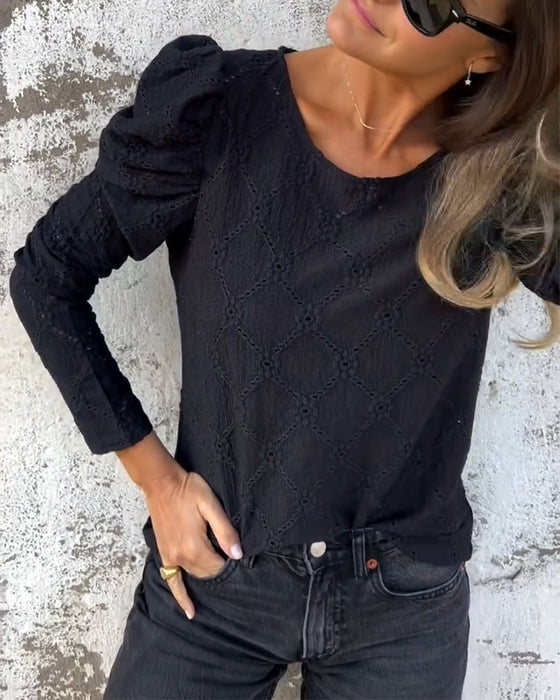 Bluse Mit Puffärmeln Und Ausschnitt