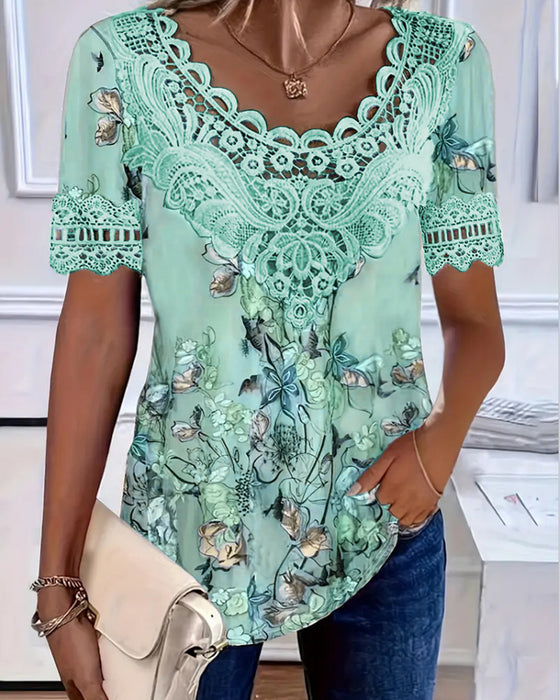T-Shirt Blumenmuster modisch kurzarm