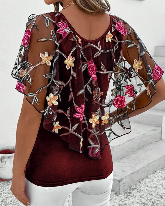Bluse Bestickt Mesh Schwerlast